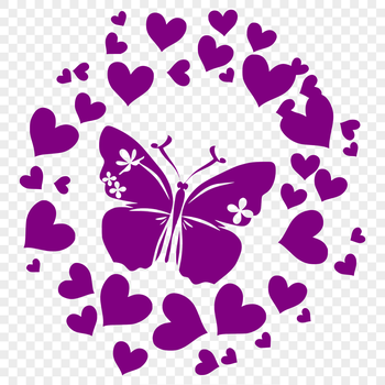 A colorful butterfly with love hearts on its wings, depicted in full body.