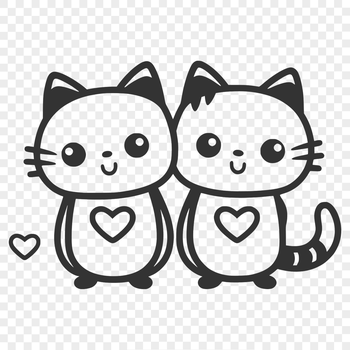 A full-body illustration of a cute cat sitting with two love hearts above its head.