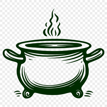 A witch stands over a bubbling cauldron surrounded by autumnal foliage and mysterious candles.