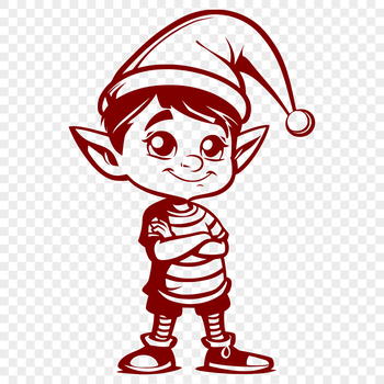 A standing Christmas elf character in full body pose, depicted in a vector design.