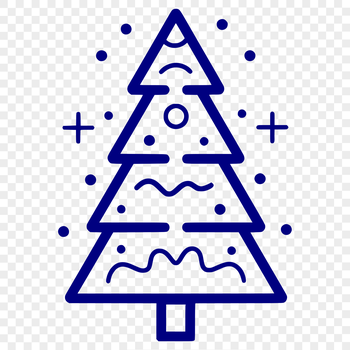 A simple line drawing of a Christmas tree with ornaments and lights.