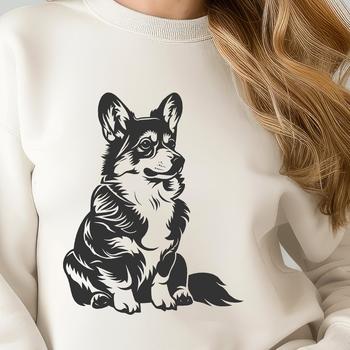 A full-body illustration of a Corgi sitting on its haunches, depicted in vector format.