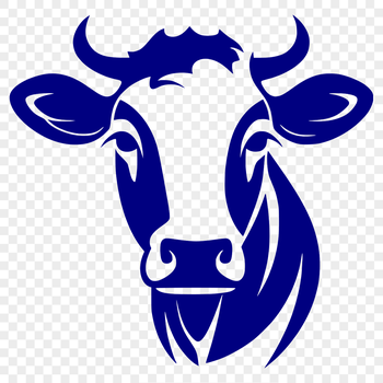 A detailed illustration of a cow's head with various facial features.