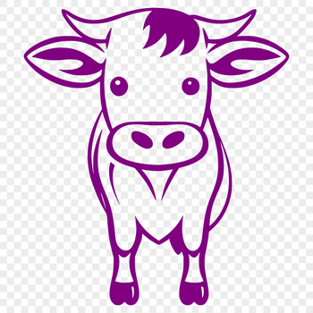 A simple line drawing of a full body cow, depicted as a farm animal.
