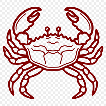 A simple line drawing of a crab, suitable for vector design and commercial or personal use.