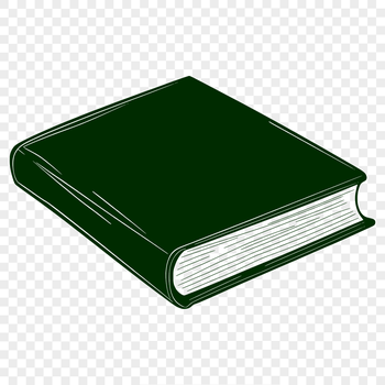 A simple line art illustration of a closed book with pages.