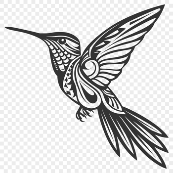 A colorful hummingbird in mid-flight, fully depicted with intricate details.