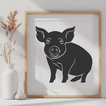 A digital illustration of a sitting farm animal pig in full body pose.