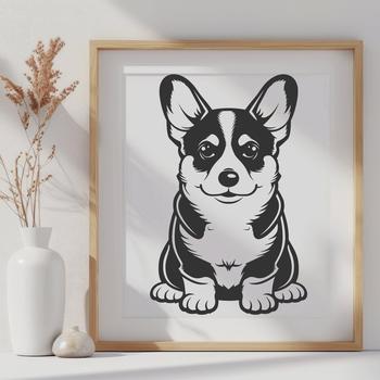 A seated Welsh Corgi dog with full body depiction in vector format.