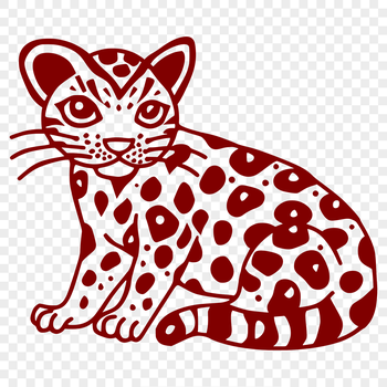 A digital illustration of a big cat with distinctive markings, depicted in a sitting position.