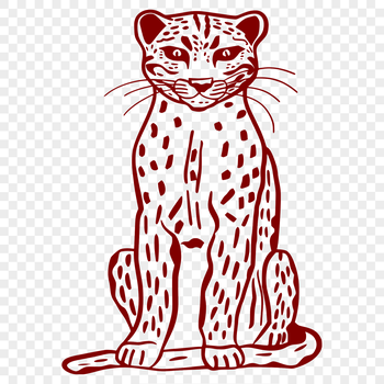 A full-body illustration of a sitting ocelot, suitable for vector art and design.