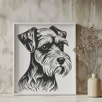 Close-up of a miniature dog's head with distinctive beard and eyebrows, suitable for vector art designs.