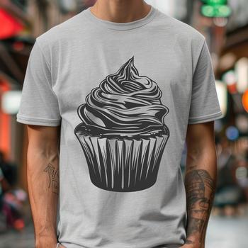 An SVG design featuring a stylized image of a single cupcake on a flat background.