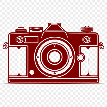 A digital camera with lens and viewfinder, suitable for vector graphics and design.