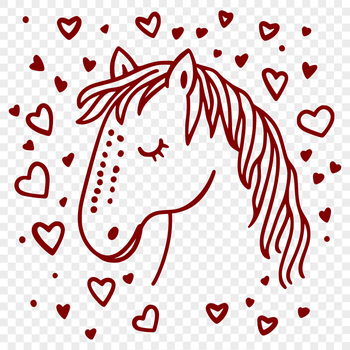 A stylized vector illustration of a horse with decorative love hearts.