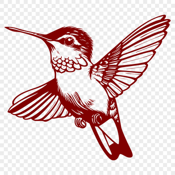 A colorful illustration of a hummingbird in mid-air, with intricate details and realistic features.
