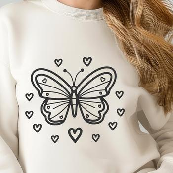 A colorful butterfly with love hearts on its wings, depicted in a vector design.