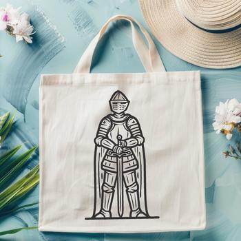 A medieval-inspired illustration of a full-body knight in fantasy armor.
