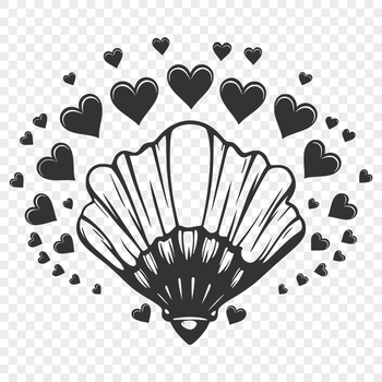 A detailed vector illustration of a seashell with intertwined love hearts, suitable for various design applications.