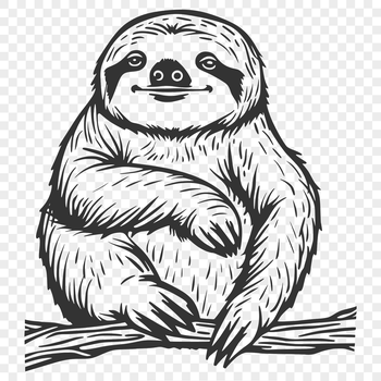A detailed, full-body illustration of a sloth in a relaxed position.