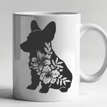 Floral Sitting Welsh Corgi - SVG