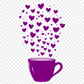 A minimalist design vector cup icon with heart shapes.