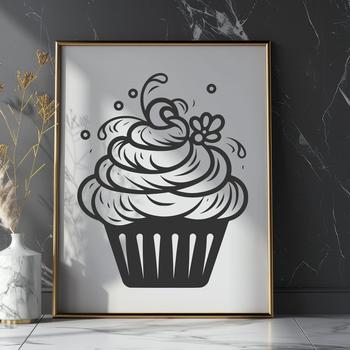 A digitally created cupcake design with decorative details, suitable for vector graphics.
