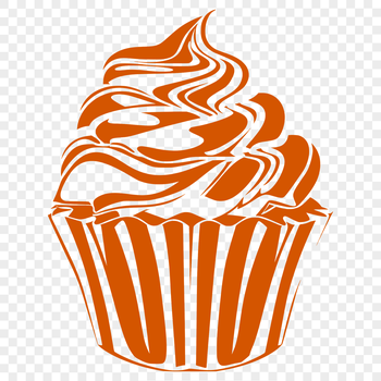 A digital illustration of a single cupcake with decorations, suitable for use in vector design projects.