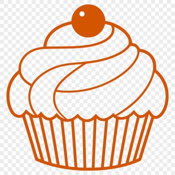 Simple line drawing of a single serving cupcake with frosting and sprinkles on top.