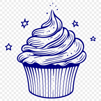 A colorful illustration of a cupcake with frosting and decorations, suitable for digital design projects.