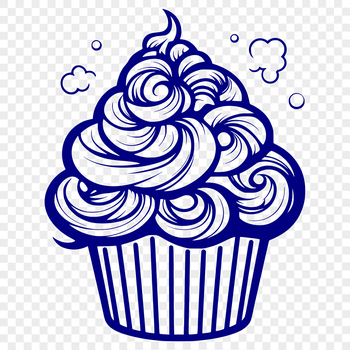 A simple illustration of a single serving-sized cupcake with swirls of icing on top.