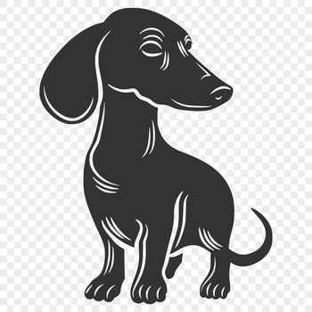 Close-up illustration of a sitting Dachshund dog from the side.