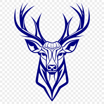 A detailed illustration of a deer's head with its distinctive antlers and facial features.