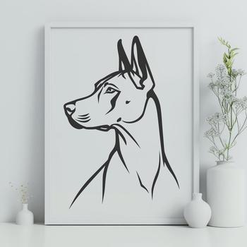 A simple line drawing of a Doberman Pinscher's head, suitable for vector art.