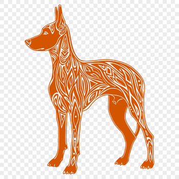 A detailed illustration of a standing Doberman Pinscher breed dog in full body view.