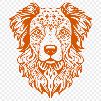 An illustration of a head-on portrait of a Australian Shepherd dog.