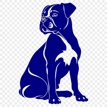 A detailed illustration of a sitting Boxer dog in profile view.