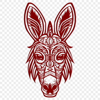 SVG illustration of a donkey's head with ornate details.