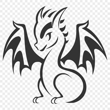 A simple line drawing illustration of a full-body dragon, suitable for vector art and clipart designs.