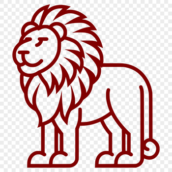 A simple line drawing of a lion standing on four legs, its mane visible.