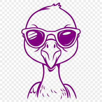 A vibrant illustration of a flamingo bird's head with distinctive pink plumage and long neck.