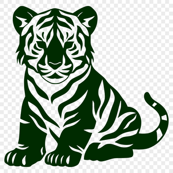 A full-body illustration of a sitting tiger, depicted in bold lines suitable for digital design.