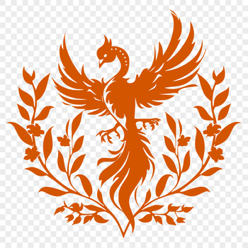 A mythical creature with the body of a bird, rising from flames in a majestic pose.