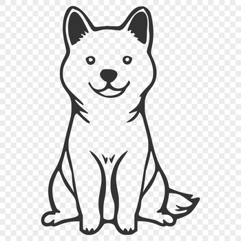 A simple line drawing of a sitting dog breed, showcasing the distinctive features of a Shiba Inu from head to paw.
