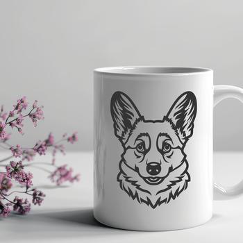 A simple line drawing of a Welsh Corgi's head, suitable for vector graphics.