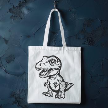 Full-body illustration of a baby Tyrannosaurus Rex in prehistoric landscape.