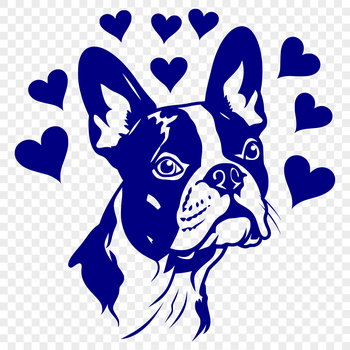 Boston Terrier illustration with heart accents.