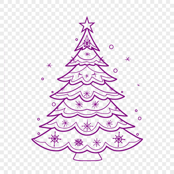 A stylized illustration of a traditional Christmas tree with ornaments and lights, designed as a vector graphic.