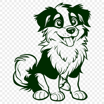 An adult Australian Shepherd dog sitting on its haunches with a calm expression.