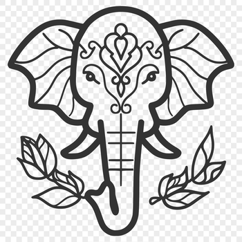 An elephant's head with intricate details in a stylized design format.